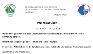 Mehr über den Artikel erfahren Traueranzeige Paul Niklas Quest
