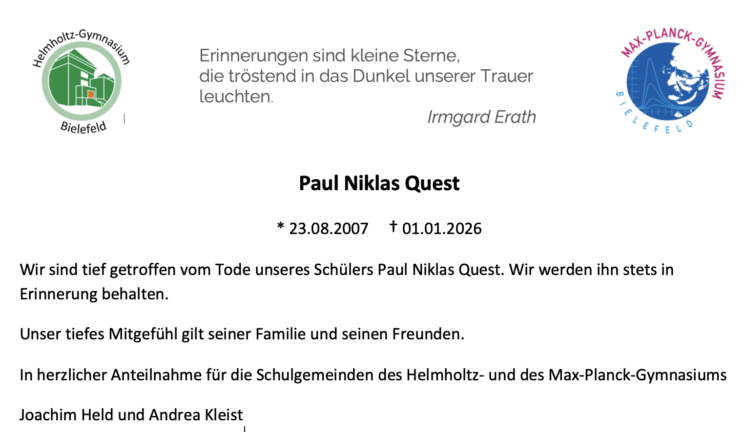 Sie betrachten gerade Traueranzeige Paul Niklas Quest
